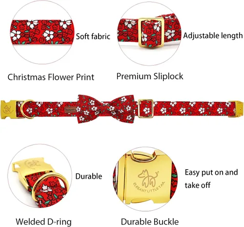Miniatura 2 de Collar para perros Elegant little tail, collar navideño para perros con flor roja, collar festivo para mascotas, collar con lazo para perros, collar