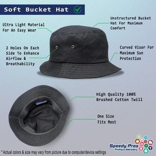 Miniatura 2 de Custom Bucket Apparel Sombrero Alien Gris Cabeza Ojos Amarillos Bordado para Hombres y Mujeres Solo diseño negro.
