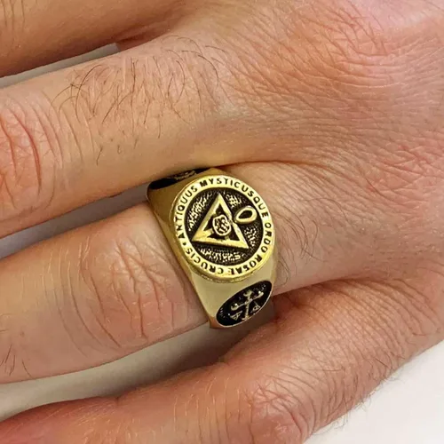 Miniatura 8 de Anillo Antiquus Mysticusque Ordo Rosae Crucis Signet, Plata de Ley, Bañado en Oro, Rodio, 0.630 x 0.630 in, Anillo Masónico para Hombre
