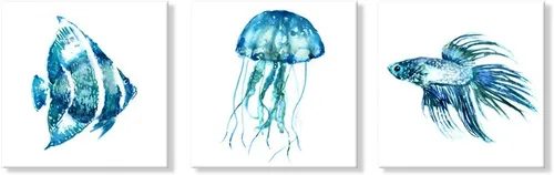 Miniatura 26 de Arte de Lienzo de Pulpo para Pared Pintura Temática de Vida Oceánica Imagen de Animal Marino Azul y Dorado Obra de Arte Costera Imagen de Pulpo