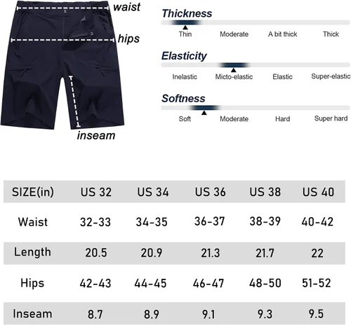 Miniatura 7 de Pantalones cortos de senderismo elásticos de secado rápido para hombre, pantalones cortos de trabajo ligeros, 6 bolsillos para ciclismo, viajes