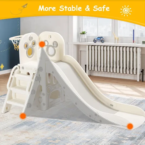 Miniatura 5 de MAMIZO Tobogán 6 en 1 para niños pequeños, tobogán extra largo para niños, juego de escalada para interiores y exteriores, con aro de baloncesto
