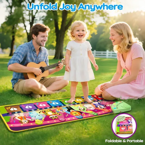 Miniatura 7 de MOMUSE - Alfombrilla de piano musical en 5 idiomas (EN/DE/FR/IT/ES) para niños y niñas de 3 a 4 años, juguete educativo multilingüe con 9 animales