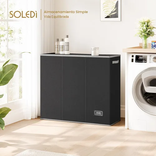 Miniatura 4 de SOLEDI Cesta de ropa sucia de 180L de 3 secciones, cesta de ropa sucia extra grande con tapa, cesta de ropa sucia con asa resistente, organizador