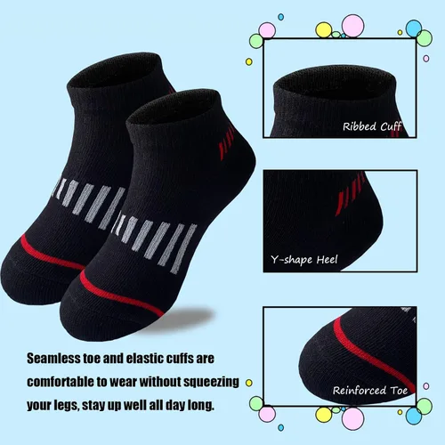 Miniatura 25 de 12 pares de calcetines de algodón atléticos para niños, calcetines de algodón medio acolchados de corte bajo