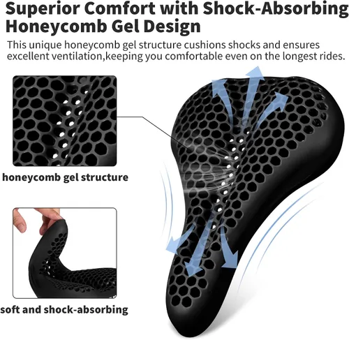 Miniatura 2 de DAWAY - Funda cómoda para asiento de bicicleta - Cojín acolchado de gel de silicona y espuma viscoelástica para asiento de bicicleta para hombres