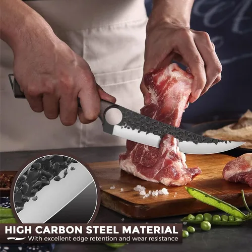 Miniatura 3 de Cuchillo de 7 pulgadas Purple Dragon para deshuesar y filetear, cuchillo de chef forjado a mano, cuchillo de carne y vegetales de tang completo