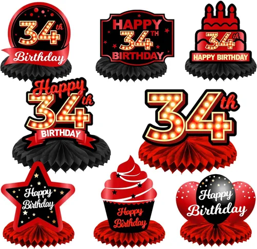 Miniatura 76 de Feliz Cumpleaños 15 Centros de Mesa de Panal Rojo y Negro Globos Decoración Temática de Mesa Decoraciones de Mesa Adornos de Mesa para Niñas Mujeres