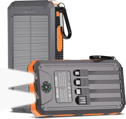 Miniatura 10 de Cargador solar-banco de energía-49800mAh Cargador solar portátil para teléfono con linterna LED/15W Carga rápida USB C Batería externa impermeable