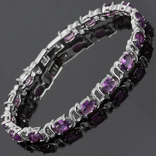 Miniatura 3 de RIZILIA Pulsera de tenis chapada en oro blanco de 18 quilates con circonita cúbica de corte ovalado, 7