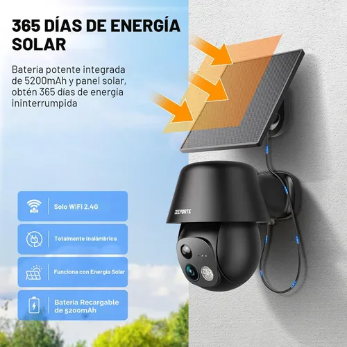 Miniatura 2 de Cámaras de seguridad solar inalámbricas para exteriores, cámaras WiFi de 2K con panorámica/inclinación 360°, alimentación solar/batería