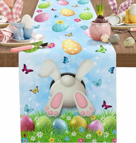 Miniatura 25 de Juego de 4 manteles individuales con diseño floral de conejo de Pascua, manteles individuales lavables para cocina, mesa de comedor, manteles