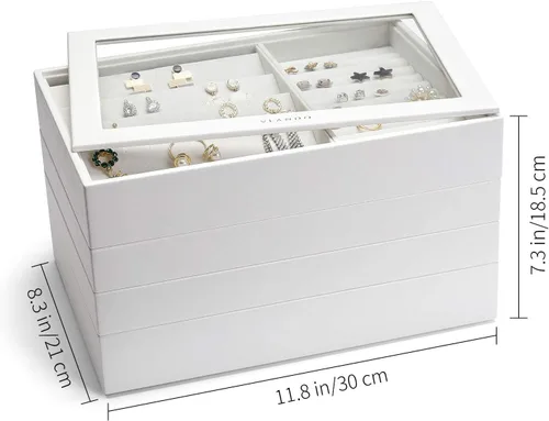 Miniatura 6 de Vlando - Bandeja organizadora de joyas apilable, de gran capacidad, organizador de cajones, bandeja de exhibición, caja para anillos, aretes
