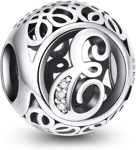 NINGAN Dije de letra del alfabeto, plata de ley 925, cuentas con inicial de la A-Z, se adapta a pulseras y collar de mujeres europeas, Plata