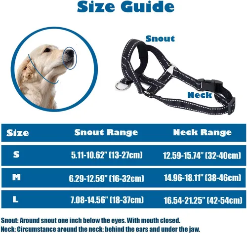Miniatura 2 de Collar de cabeza de perro con tela reflectante, arnés ajustable para cabeza de perro para evitar tirones para perros pequeños, medianos y grandes