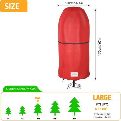 Miniatura 2 de Bolsa de almacenamiento para árbol de Navidad vertical Riuog, bolsa de almacenamiento para árbol de Navidad de tela Oxford resistente a roturas