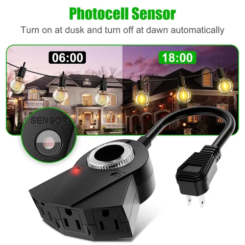 Miniatura 2 de Temporizador de sensor de luz para exteriores, temporizador de salida impermeable resistente de 24 horas con modo de cuenta regresiva de 2, 4, 6 u 8