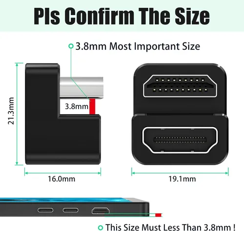 Miniatura 7 de AGVEE Paquete de 1 adaptador HDMI macho a HDMI hembra en ángulo de 180 grados, en forma de U 8K a 60HZ, convertidor de conector extensor