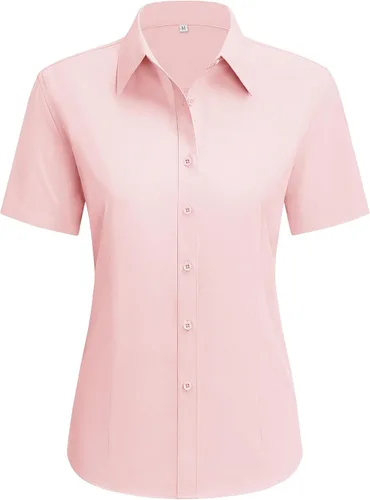 Miniatura 28 de siliteelon Camisas de vestir para mujer, de manga corta, de algodón, camisa con botones abajo, camisa básica con botones arriba, camisas con cuello