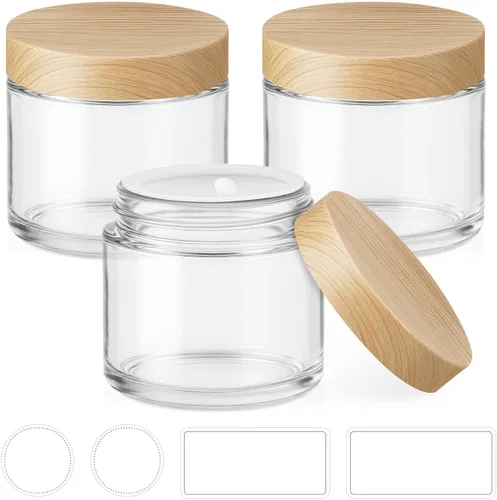 Miniatura 10 de 2 OZ Glass Jars with Lids, 24 Pack Small Glass Containers with Plastic Woodgrain Lids & Inner Liners, Reusable Travel Containers for Creams, Makeup