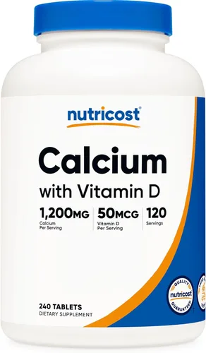 Nutricost Calcio con vitamina D, 240 tabletas - Calcio (1200 mg) Vitamina D (50 mcg) por porción - Sin OMG, sin gluten