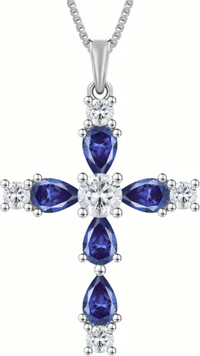 Miniatura 146 de YL Collar de cruz de plata de ley 925 con colgante de piedra natal religiosa para mujer