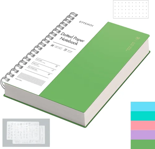 Miniatura 25 de EMSHOI Cuaderno de espiral A4, diario punteado de viñetas, 11.2" X 8.27", 300 páginas/150 hojas, papel de cuadrícula de puntos de 100gsm, tapa