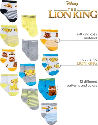 Miniatura 2 de Disney Calcetines para bebé - Paquete de 12 Mickey Mouse, Winnie The Pooh, Rey León, Toy Story (recién nacidobebé)