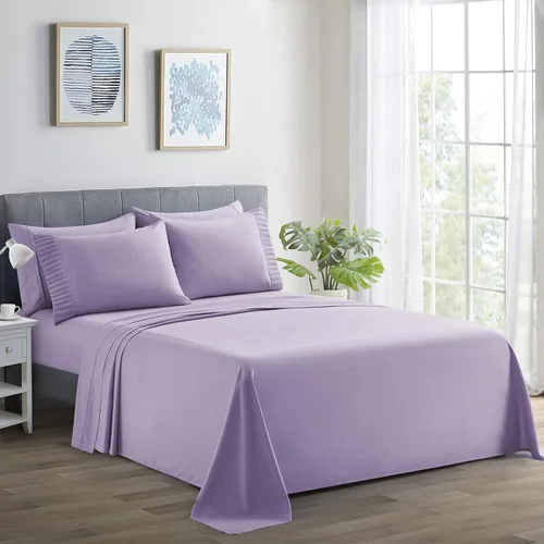 Miniatura 22 de Marina Decoration Juego de sábanas de 4 piezas ultra suave y sedoso de rayón sólido de bambú para todas las estaciones, con 2 fundas de almohada