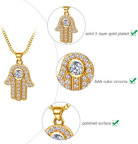 Miniatura 5 de Suplight Collar de plata de ley 925 con estrella judía de David, acero inoxidable, chapado en oro, mano islámica de corazón de Fátima, collares