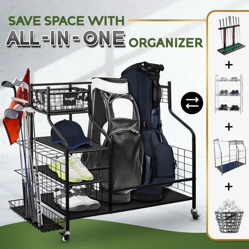 Miniatura 4 de Yes4All Golf Storage Garage Organizer, Golf Bag Storage Stand and Other Golfing Equipment Rack, Extra Storage Rack for Golf Clubs,Black