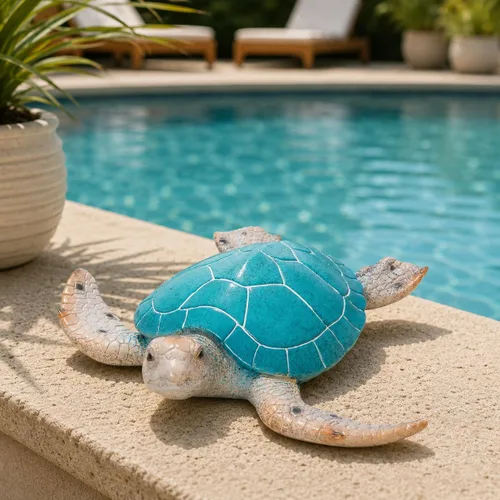 Miniatura 2 de Decoración de jardín de tortugas marinas, 15.75 pulgadas de largo, azul aguamarina y beige, decoración de pared o mesa para interiores y exteriores