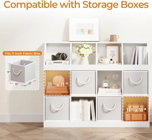 Miniatura 4 de NELYE Estantería de almacenamiento de madera de 6 cubos, gabinete abierto de 11 pulgadas, organizador simple y moderno para oficina en casa, sala