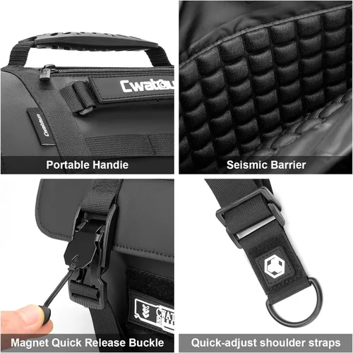Miniatura 7 de Cwatcun Bolsa Bandolera para Cámara, Impermeable Multifuncional Fotografía Táctica Bolsa Cruzada para Cámara con Soporte para Trípode y Bolsas