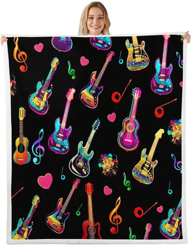 Miniatura 26 de Cowboy Boots Blanket Bohemia Musical Guitar Throw Blanket for Kids Western Rustic Cowgirl Super Soft Wrinkle Sherpa Blanket Music Notes Print 40x50