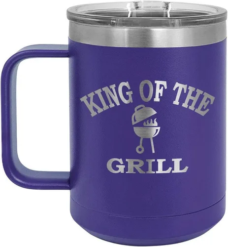 Miniatura 8 de King Of The Grill Black Taza de café de 15 oz con tapa deslizante Taza de café de viaje aislada Idea de regalo para barbacoa y parrilla