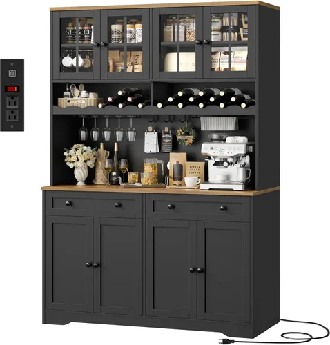 Miniatura 11 de HOSTACK Gabinete de Despensa de Cocina de 75.4" de Alto con Estación de Carga, Aparador de Cocina Blanco Moderno con Soporte para Microondas