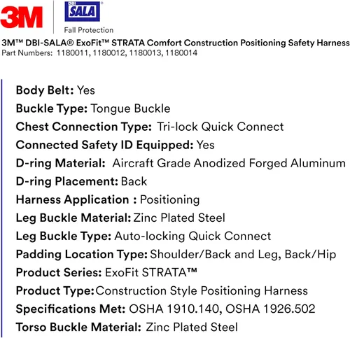 Miniatura 3 de 3M DBI-SALA ExoFit STRATA Arnés de seguridad de posicionamiento Comfort Construction, OSHA, 1180011, pequeño