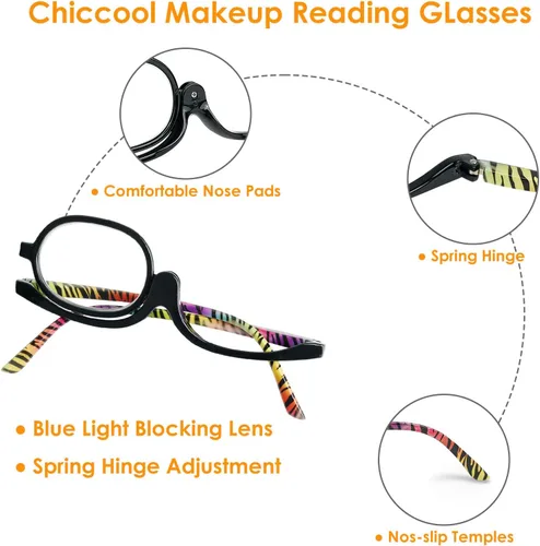 Miniatura 3 de 2 Pack Makeup Reading Glasses for Women Magnifying Flip Down Cosmetic Readers with Spring Hinge
