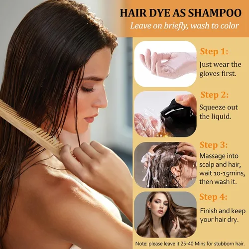 Miniatura 7 de Fedulili Champú instantáneo de tinte de cabello castaño para cabello gris 3 en 1, champú de color natural para mujeres y hombres, tinte de cabello