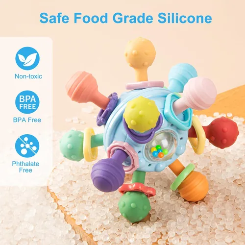 Miniatura 5 de Juguetes de dentición para bebés, mordedores para bebés, juguetes sensoriales Montessori para 0-6 6-12 meses, regalos para niños de 1 año, niños