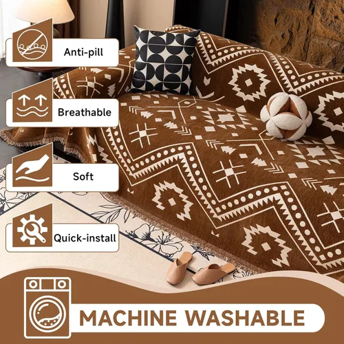 Miniatura 225 de VClife Fundas de sofá bohemio de felpilla para sofá seccional, fundas de sofá suaves y antideslizantes para sofá de 2 cojines, protector de muebles