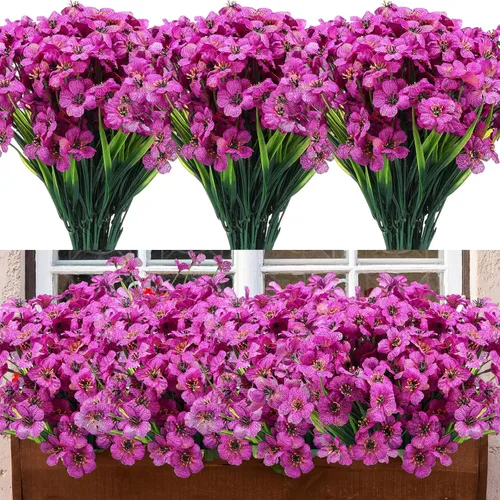 Miniatura 14 de Jutom 24 piezas de flores artificiales para decoración al aire libre, flores sintéticas de seda resistentes a los rayos UV, plantas a granel, Azul