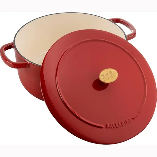 Miniatura 4 de BALLARINI Bellamonte Horno holandés redondo de hierro fundido de 7.5 cuartos de galón, color rojo pomodoro
