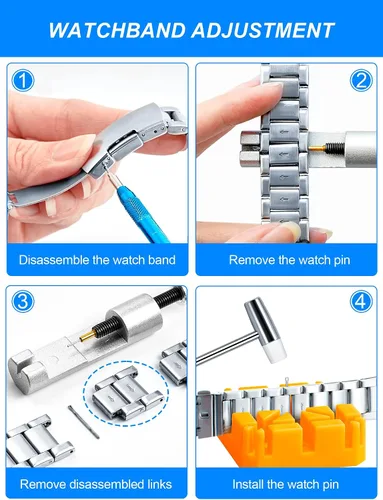 Miniatura 2 de JOREST Kit de herramientas de reparación de reloj para reemplazo de batería, ajuste de tamaño de correa, removedor de pasadores de eslabones