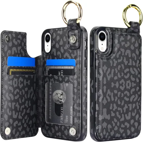 Miniatura 14 de HAOPINSH Funda tipo cartera para iPhone XR con tarjetero, diseño de mármol rosa y azul en la parte trasera, de piel sintética, con ranuras