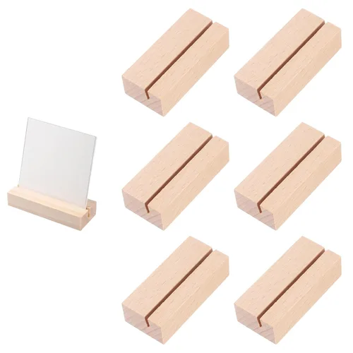 6 soportes de madera para números de mesa de 2.17 pulgadas, soportes de madera para tarjetas de lugar, soporte para tarjetas de imagen y nombre,