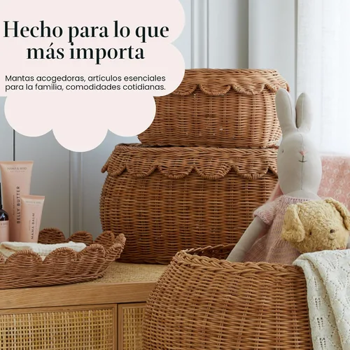 Miniatura 8 de BEBE BASK Juego de 3 cestas festoneadas grandes, tejidas a mano y galardonadas, tamaño XL, para mantas de 22 x 16 x 10 pulgadas, elegante mimbre