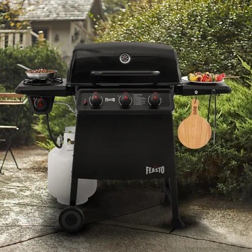 Miniatura 9 de Feasto Parrilla de gas propano de 3 quemadores con quemador lateral, cuerpo principal y tapa esmaltados de porcelana, parrilla de barbacoa