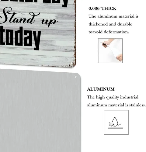Miniatura 4 de Letrero de metal con cita de amor, letrero de metal decorativo con texto en inglés "If You Fell Down Yesterday Stand Up Today de grano de madera
